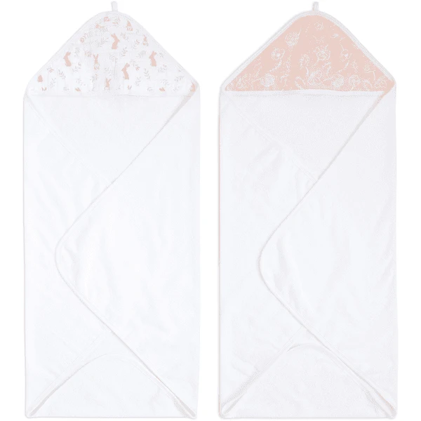 Aden +anais™ Hooded Badhanddoek 2-Pack Blush Ing Bunnies - Afbeelding 2