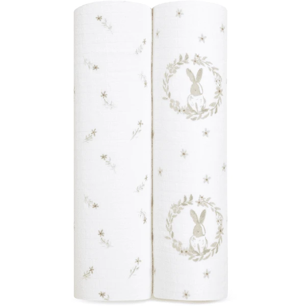 Aden +anais™ Musslin Pucktuch 2-pack Blush Ing Bunnies - Afbeelding 4
