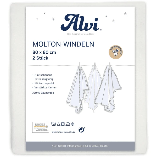 Alvi ® Molton Luiers 2-pack Wit 80 X 80 Cm