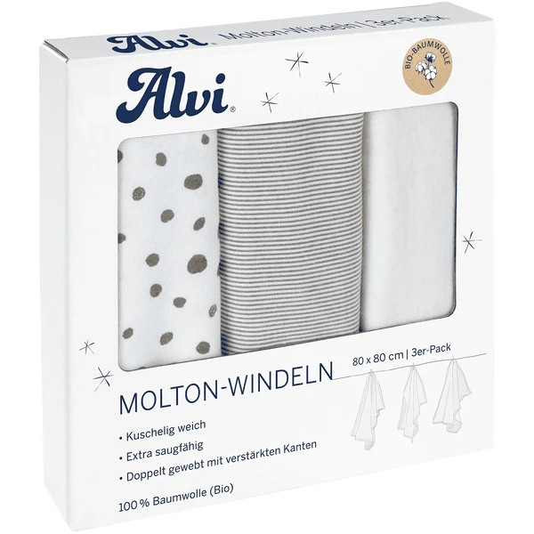 Alvi ® Molton Luiers 3-pack Aqua Dot 80 X 80 Cm