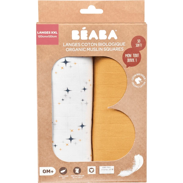 BEABA ® Set Van 2 Burp Cloths Honey Yellow / Starry Night 120 X 120 Cm - Afbeelding 5