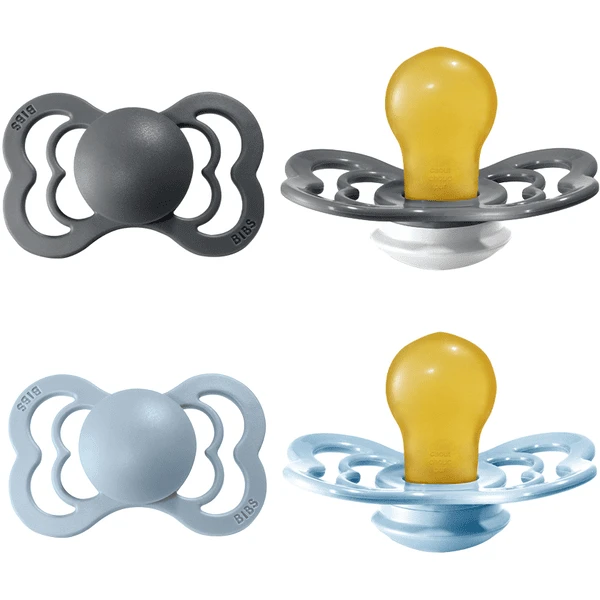 BIBS Fopspeen Supreme Baby Blauw / IJzer Latex 0-6 Maanden, 4 St. - Afbeelding 4