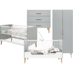Bopita Babykamer Emma 3-delig 70 X 140 Cm Cabriolet Wit/grijs