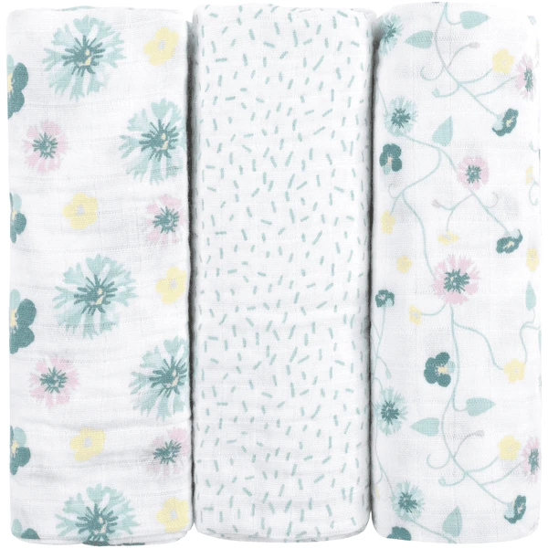 Emma & Noah Hydrofiele Doeken 3 Stuks Bloemen Mint 80 X 80 Cm
