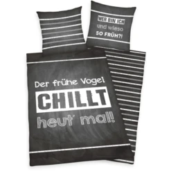 HERDING Beddengoed Spreuken "De Vroege Vogel..." 135 X 200 Cm