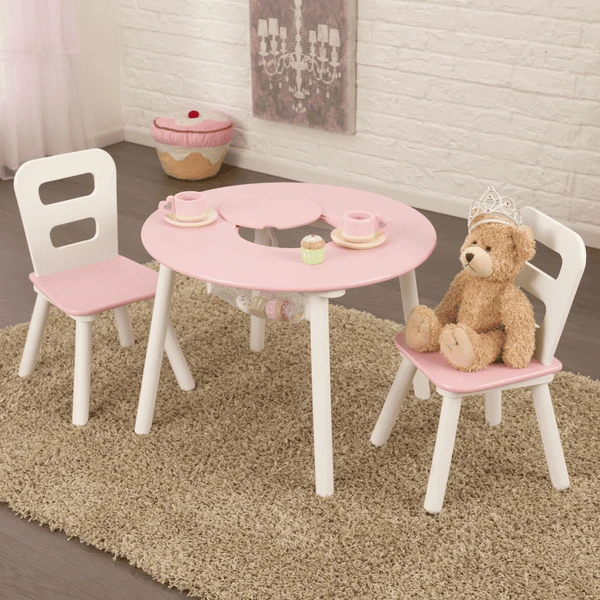 KidKraft® Set Met Ronde Opbergtafel En Stoelen - Wit En Roze - Afbeelding 3