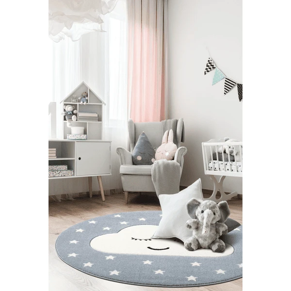 LIVONE Tapijt Kids Love Rugs Smiley Cloud Rond Blauw/wit 160 Cm - Afbeelding 4