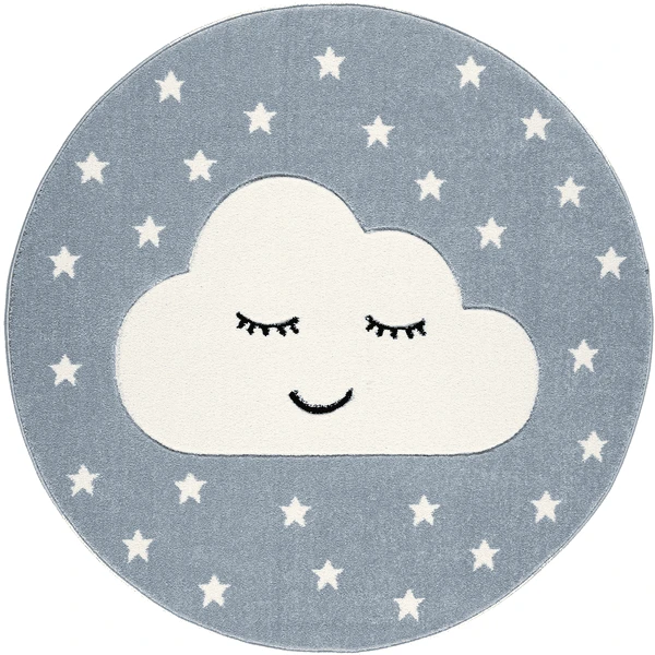 LIVONE Tapijt Kids Love Rugs Smiley Cloud Rond Blauw/wit 160 Cm - Afbeelding 5