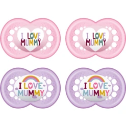 MAM Fopspeen Original Silicone 6-16 Maanden, Ik Hou Van Mama 4 Stuks Roze/paars
