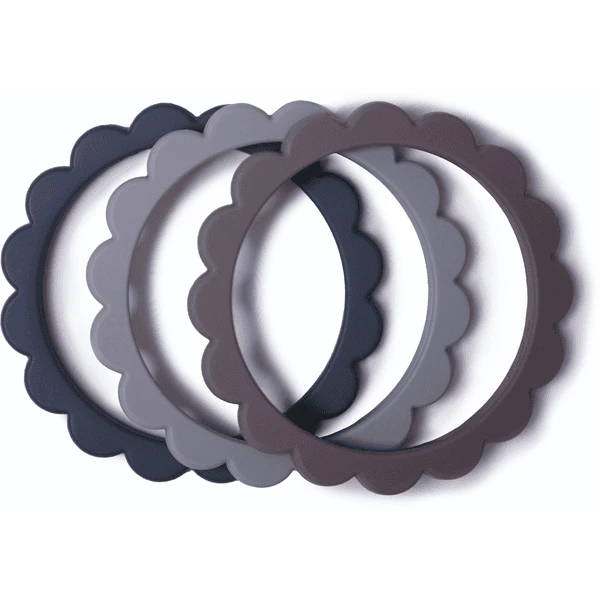 Mushie Bijtring Bloem Armband, Steel /Dove Gray/ Stone , 3 Stuks