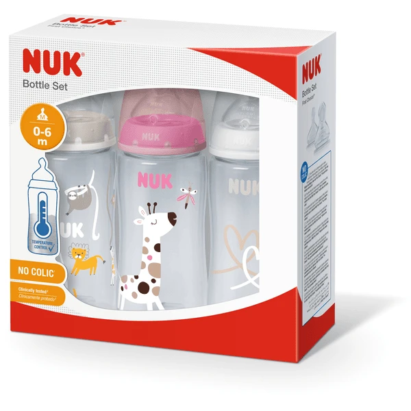 NUK Set Van 3 Flessen First Choice ⁺ Temperatuur Control , 300 Ml Roze/wit/beige - Afbeelding 5