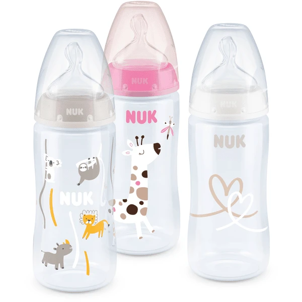 NUK Set Van 3 Flessen First Choice ⁺ Temperatuur Control , 300 Ml Roze/wit/beige