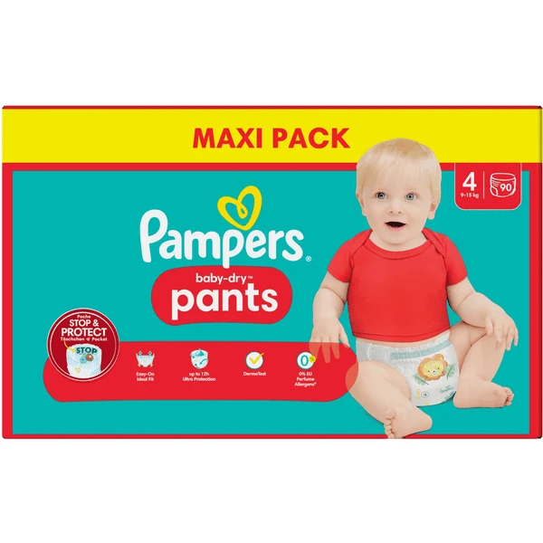 Pampers® Pampers Baby-Dry Pants, Maat 4 Maxi 9-15 Kg, Maxi Pack (1 X 90 Pants)