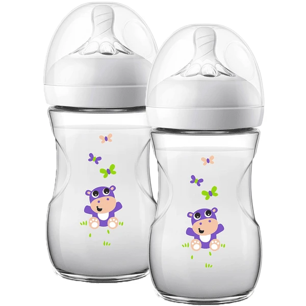 Philips Avent Natural Fles SCF070/22, 260ml, 2 Stuks, Hippo - Afbeelding 3