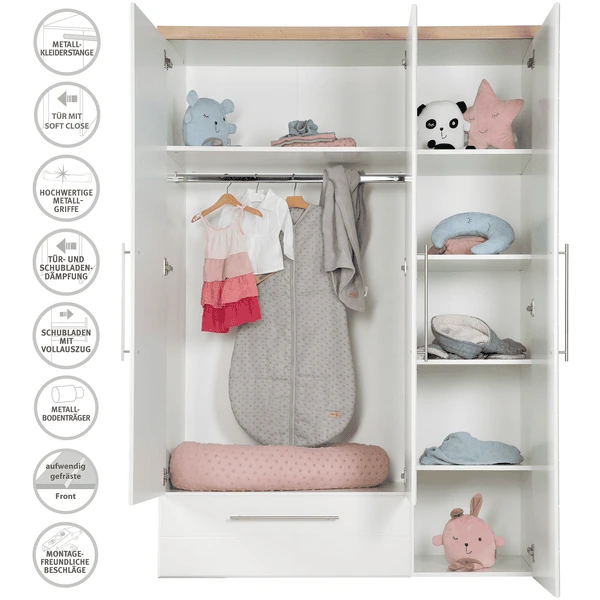 Roba Garderobekast Nele 3-deurs Wit - Afbeelding 3