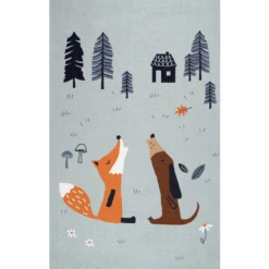 ScandicLiving Tapijt Vos En Hond, Grijs 100x160 Cm