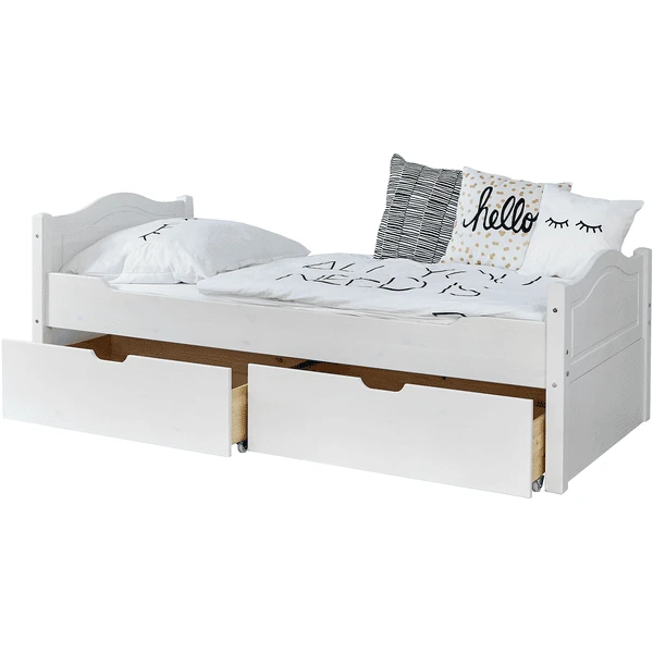 TiCAA Eenpersoonsbed Leni 100 X 200 Cm Wit Grenen Met 2 Lades Aden - Afbeelding 2