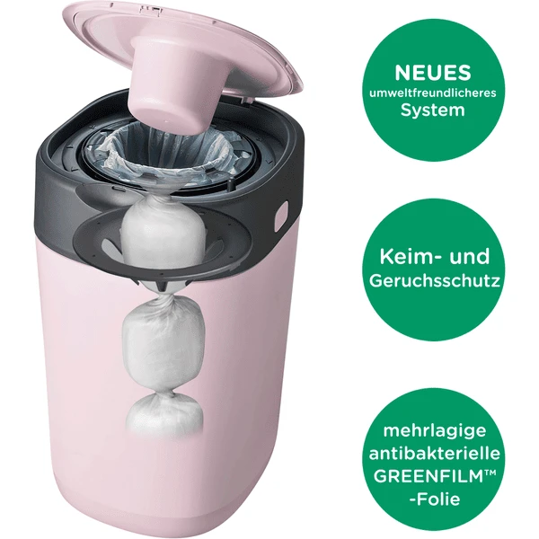 Tommee Tippee Twist & Click Advanced Luieremmer, Incl. 4 Cassettes Met Antibacteriële Folie Uit Duurzame Landbouw Green In Roze - Afbeelding 4