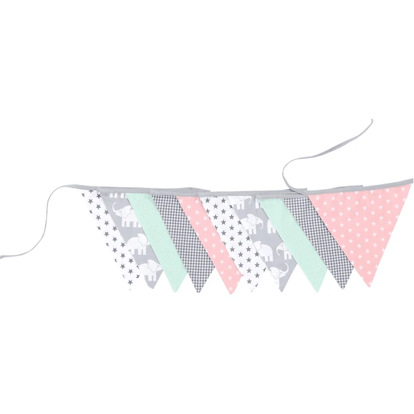 Ullenboom Vlaggenslinger Stof 325 Cm (10 Vlaggetjes) Olifant Mint Roze - Afbeelding 3