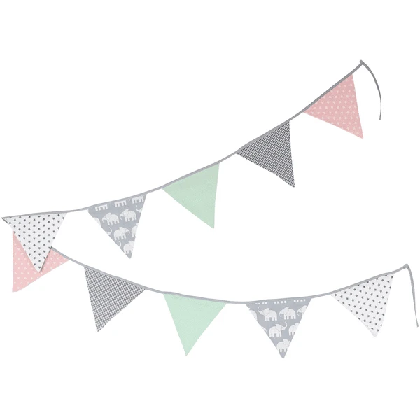 Ullenboom Vlaggenslinger Stof 325 Cm (10 Vlaggetjes) Olifant Mint Roze - Afbeelding 4
